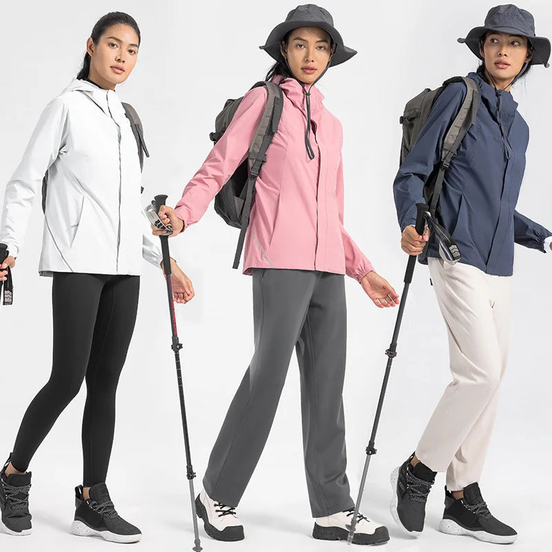 Wholesale Women Zipper Sports Hooded Softshell Jackets Winter Outdoor Waterproof Coat Custom Wind Breaker Hiking Blank Jacket