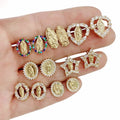 EC1812 Dainty Mini 18k Gold Plated CZ Pave Diamond Mother Mary Virgen De Guadalupe Saint Benedict Studs Earrings