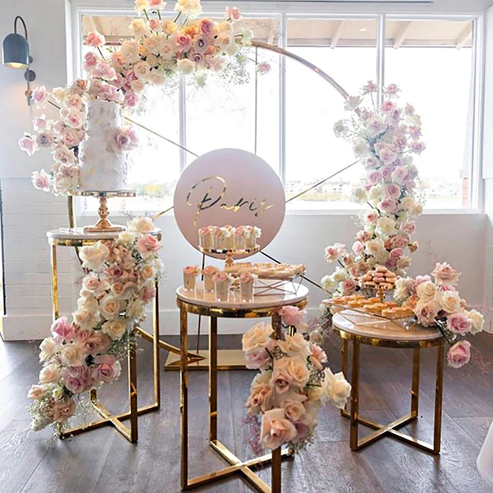 Set of 3 Gold Iron Cake Stands Plinth Wedding Dessert Party Table Decoration Metallic Cake Stand Table Supplies Box Packaging