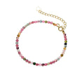Natural Multi-color Watermelon Tourmaline Beads Adjustable Bracelet in 925 Sterling Silver Tourmaline Beaded Bracelet