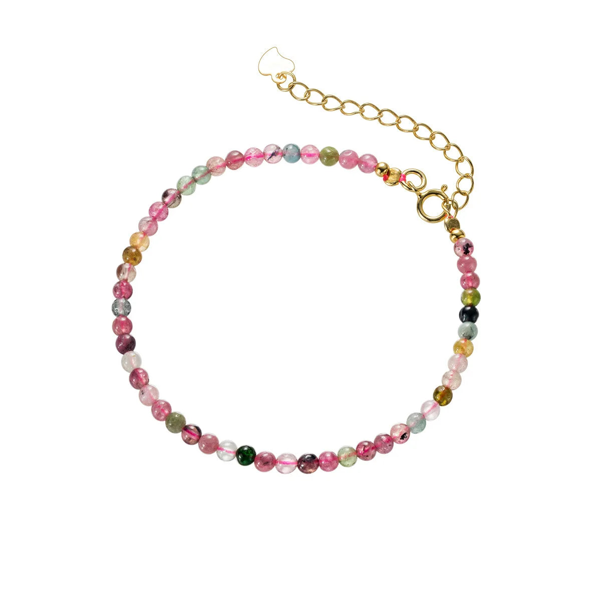 Natural Multi-color Watermelon Tourmaline Beads Adjustable Bracelet in 925 Sterling Silver Tourmaline Beaded Bracelet