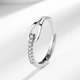 Anillo De Acero Inoxidable Diamond Zircon Sparkling Ring Non Fade Open Adjustable Wedding Engagement Ring Geometric Hollow Ring