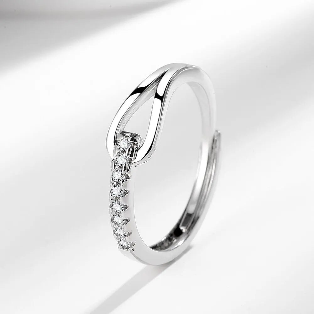 Anillo De Acero Inoxidable Diamond Zircon Sparkling Ring Non Fade Open Adjustable Wedding Engagement Ring Geometric Hollow Ring