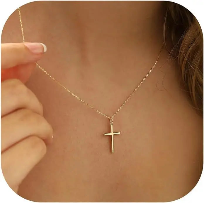 2025 Trendy Cross Necklace 18K Gold Plated Layered Tiny Sideway Choker Stainless Steel Cross Necklace Jewelry Gifts for Women