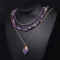 3pcs/set Raw Amethyst Pendant Multi-Layer Necklace Chain Vintage Crystal Beaded Necklace Stone Gravel Clavicle Chain Necklaces
