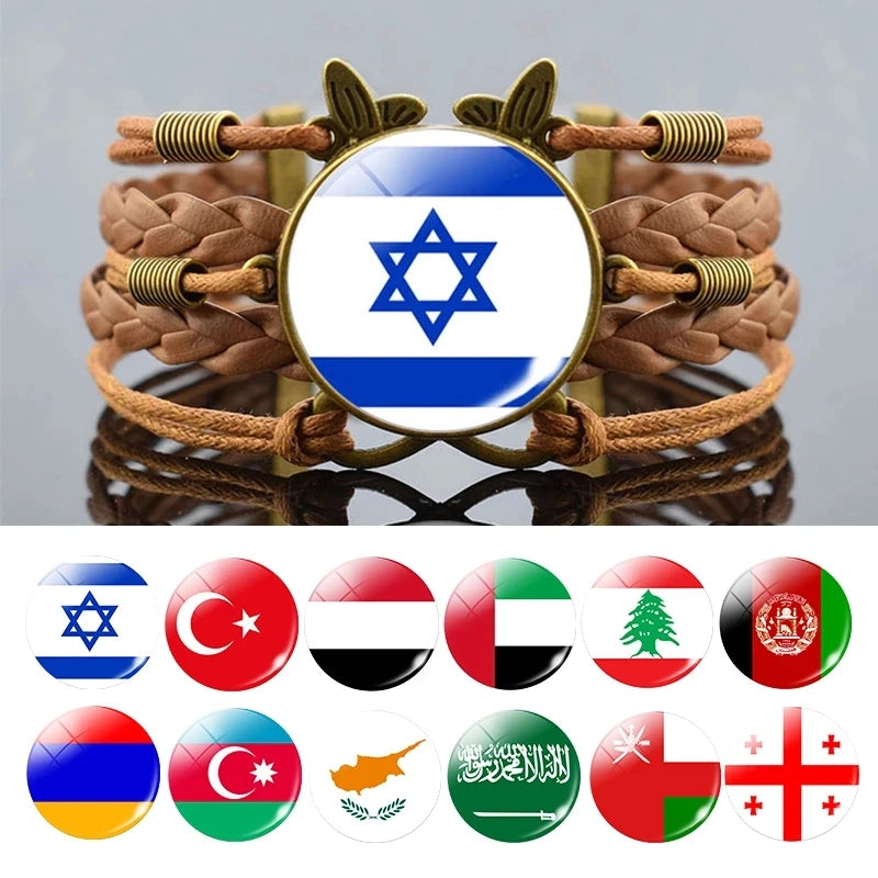 Butterfly Leather Wrap Bracelet 287 Country Flags Fashionable Charm for Asia Europe Africa Latin South North America Oceania