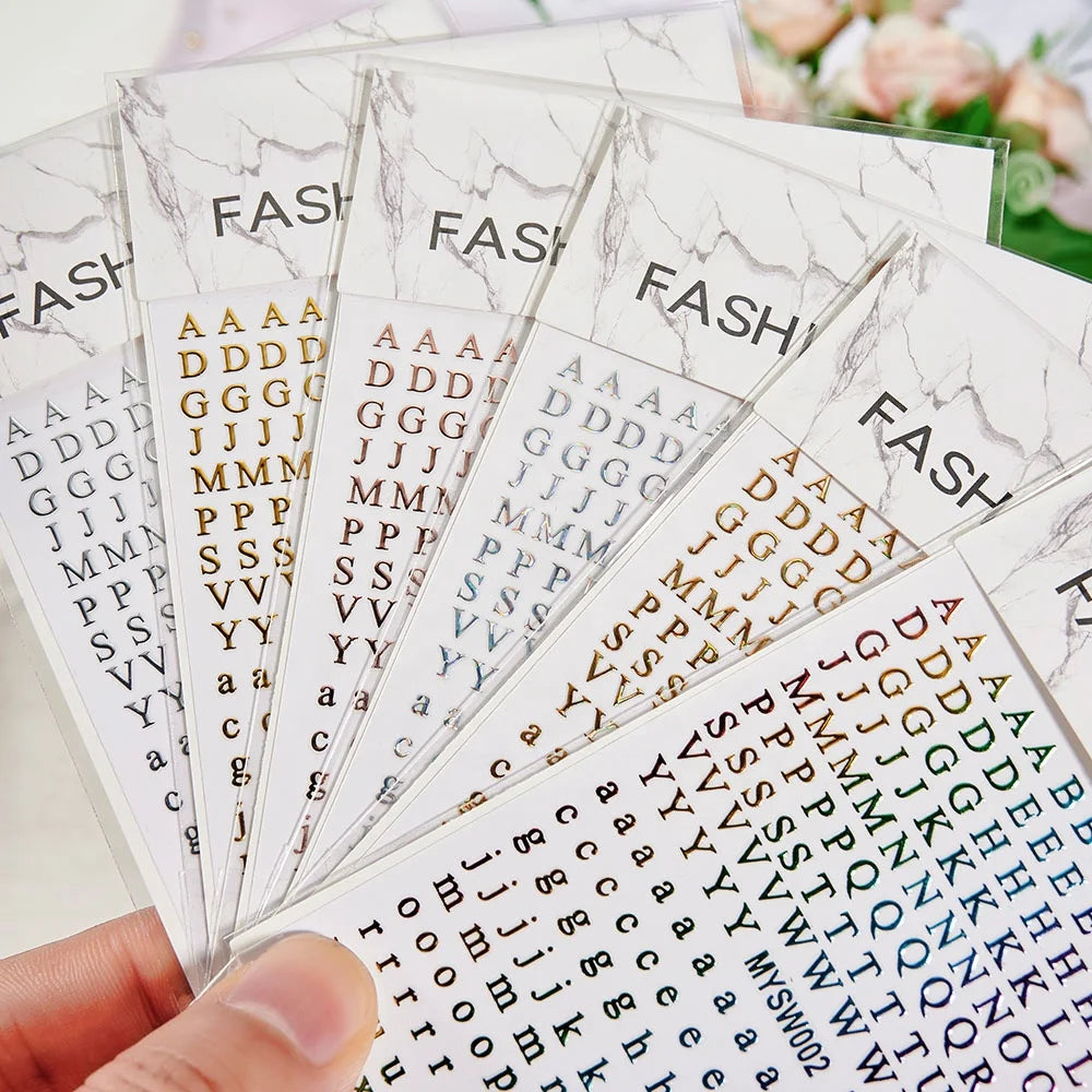 26English Letter 8*10cm Nail Stickers Transfer Decals DIY Nail Art Decorations Manicure 3D Sliders Nail Products Salon Cosmetics