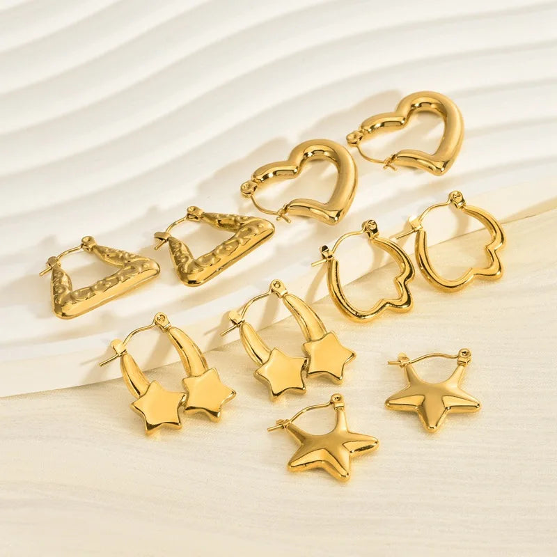 Fashion Stainless Steel Large 18K Gold Plated Lightweight Hypoallergenic Chunky Open Hoops Jewelry Hoop Earrings for Women