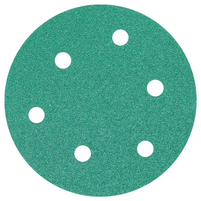 ATPRO 100PCS Green 5 Inch 6 Hole Round Sandpaper for Grinding and Polishing Car Dry Self-adhesive Flocking Pneumatic Machine