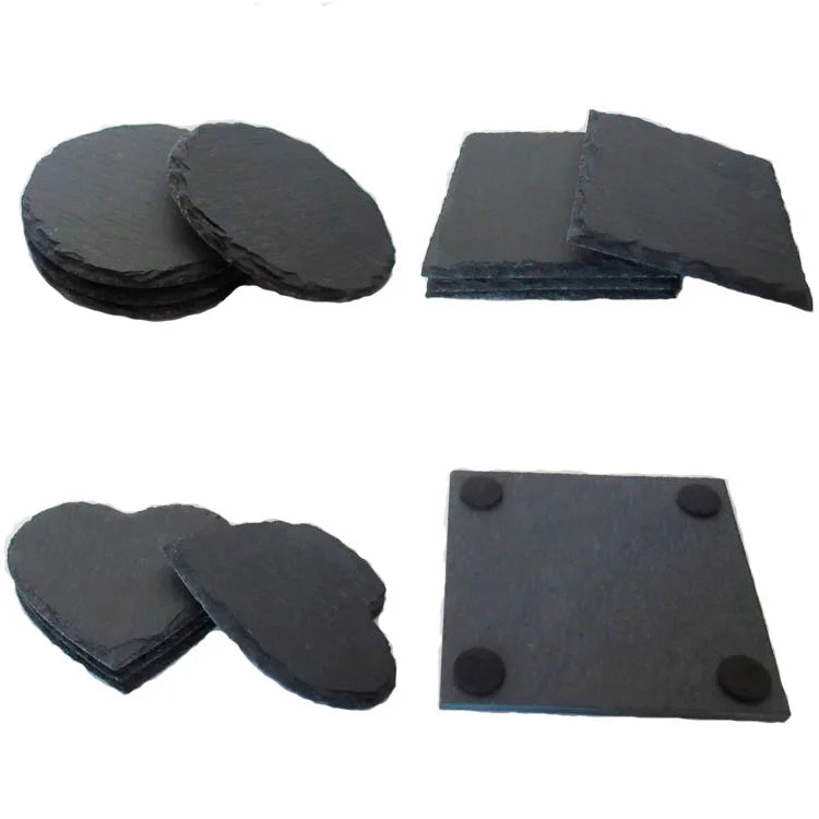 Wholesale Black Non-Slip Engraving Drink Slate Stone Bulk Coasters