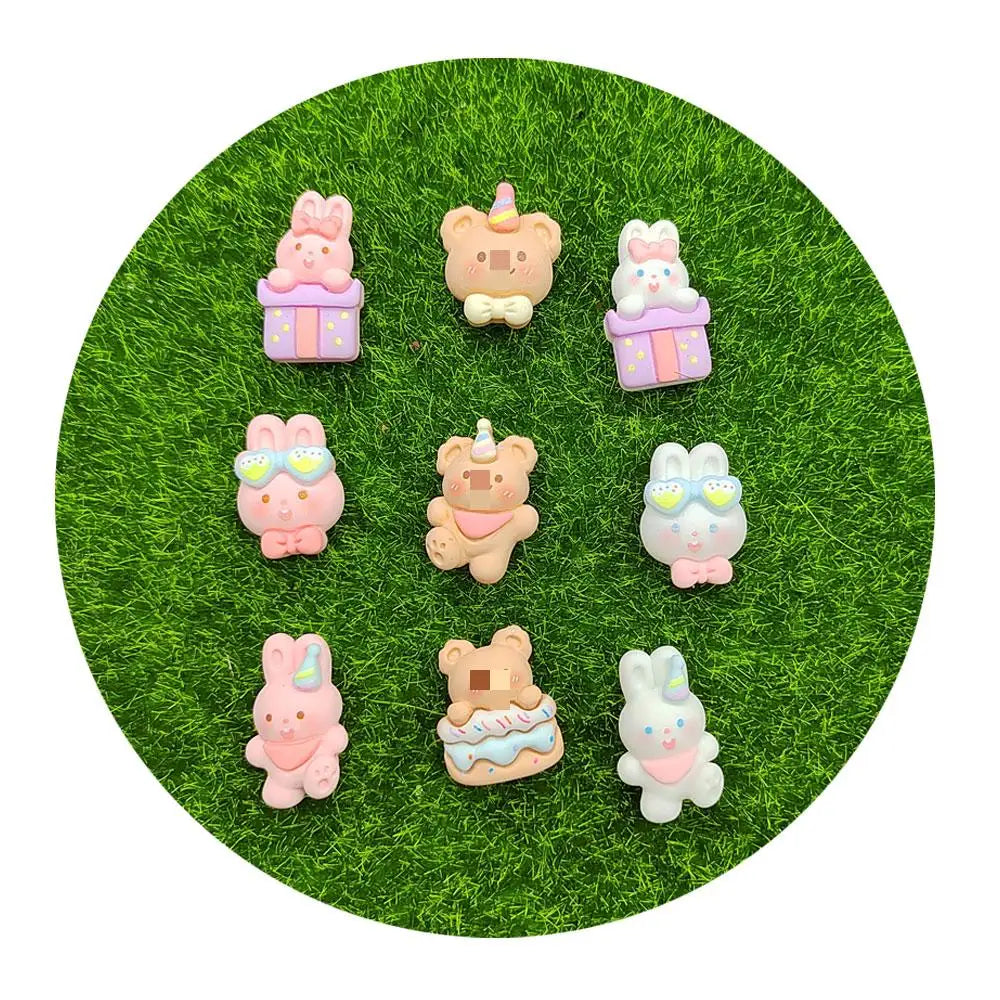 100pcs Cute Rabbit Resin Gift Box Flatback Cabochons Fit Phone Deco Parts DIY Scrapbooking Hair Bows Accessories