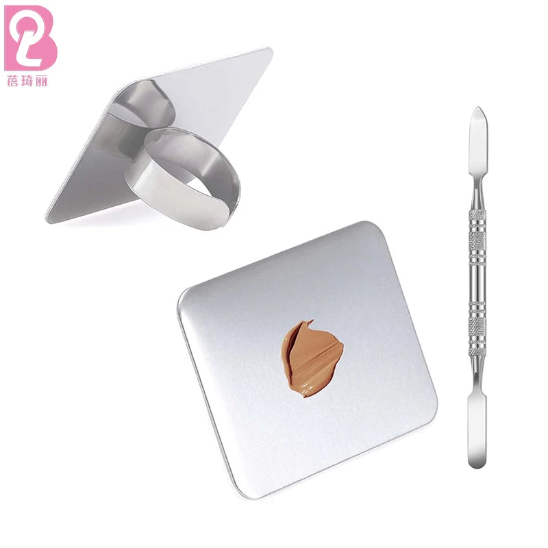 Beiqili Customized Logo Stainless Steel Mini Makeup Mixing Palette with Spatula Easy Clear Finger Ring Liquid Wholesale