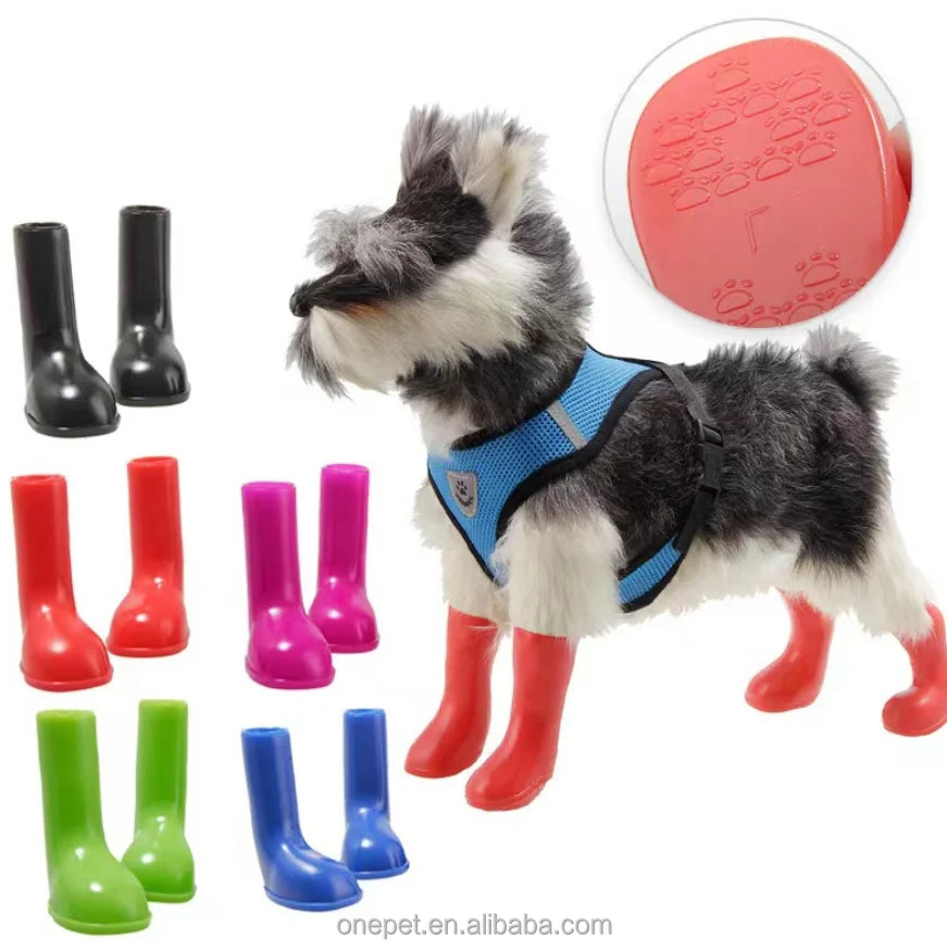 4pcs High-End Luxury Dog Rain Shoes Waterproof TPR Pet Paw Wear Cover Dog Rain Boots
