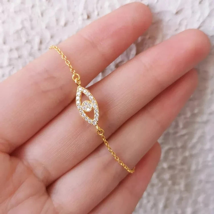 Wholesale Diamond Paved 925 Sterling Silver Gold Plated Evil Eye Bracelets for Women