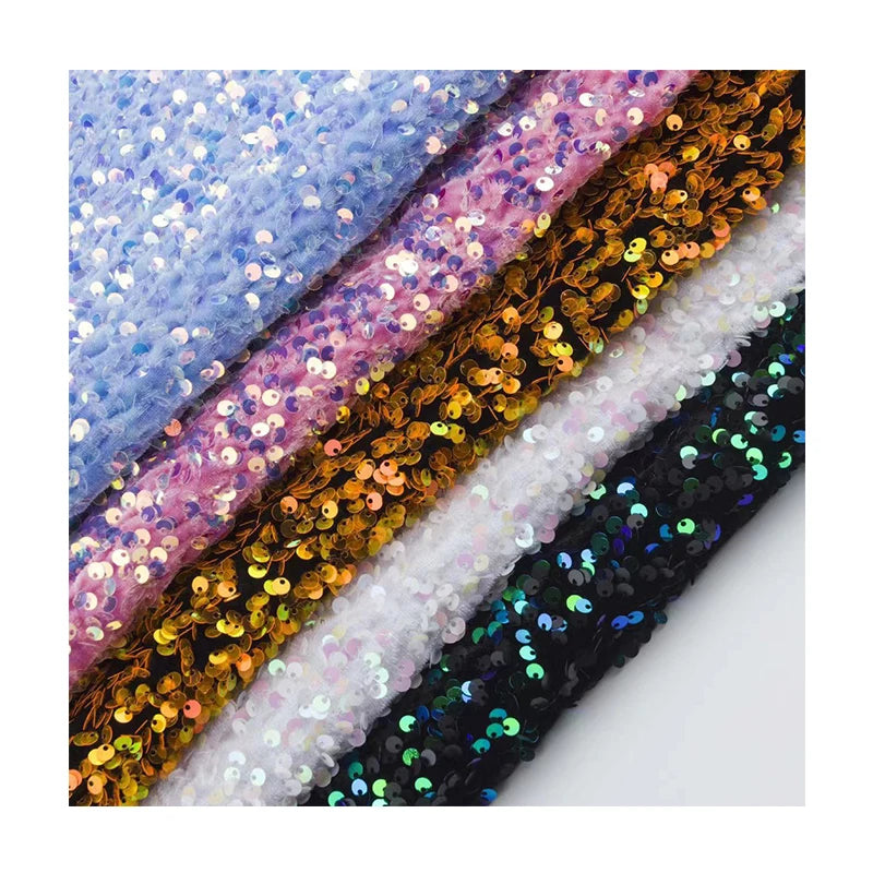 Colorful New Fashion Party Dress Sequin Fabric Encaje Bordado Brillante Soft Velvet Sequin Fabrics