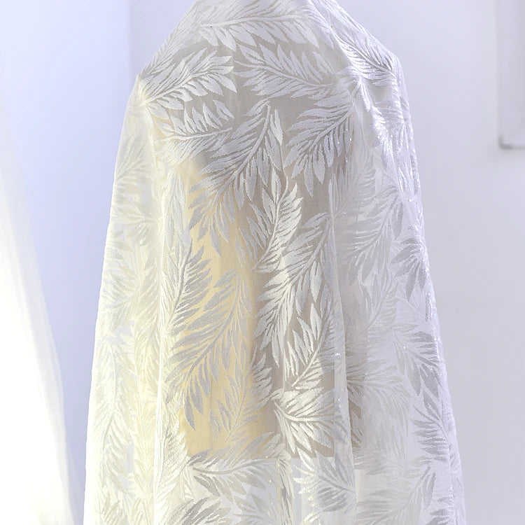 Elegant Offwhite Embroidered With Sequins  Floral Embroidery Haute Couture Wedding Bridal Lace Sewing Dress Fabric