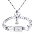Yiwu Daicy 2024 New Design Women Necklace and Bracelet Set Titanium Steel love Lock Diamond Key Necklace Couple Bracelet Jewelry