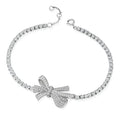 925 Sterling Silver Bowknot Bracelet for Women Shiny Zircon CZ Bow Tennis Adjustable Bracelet for Women