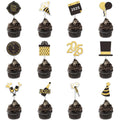 12Pcs New Year Party Cupcake Toppers Black Gold Cap Cheers to 2025 Party Decoration for New Years Eva Party Favor Supplies J028