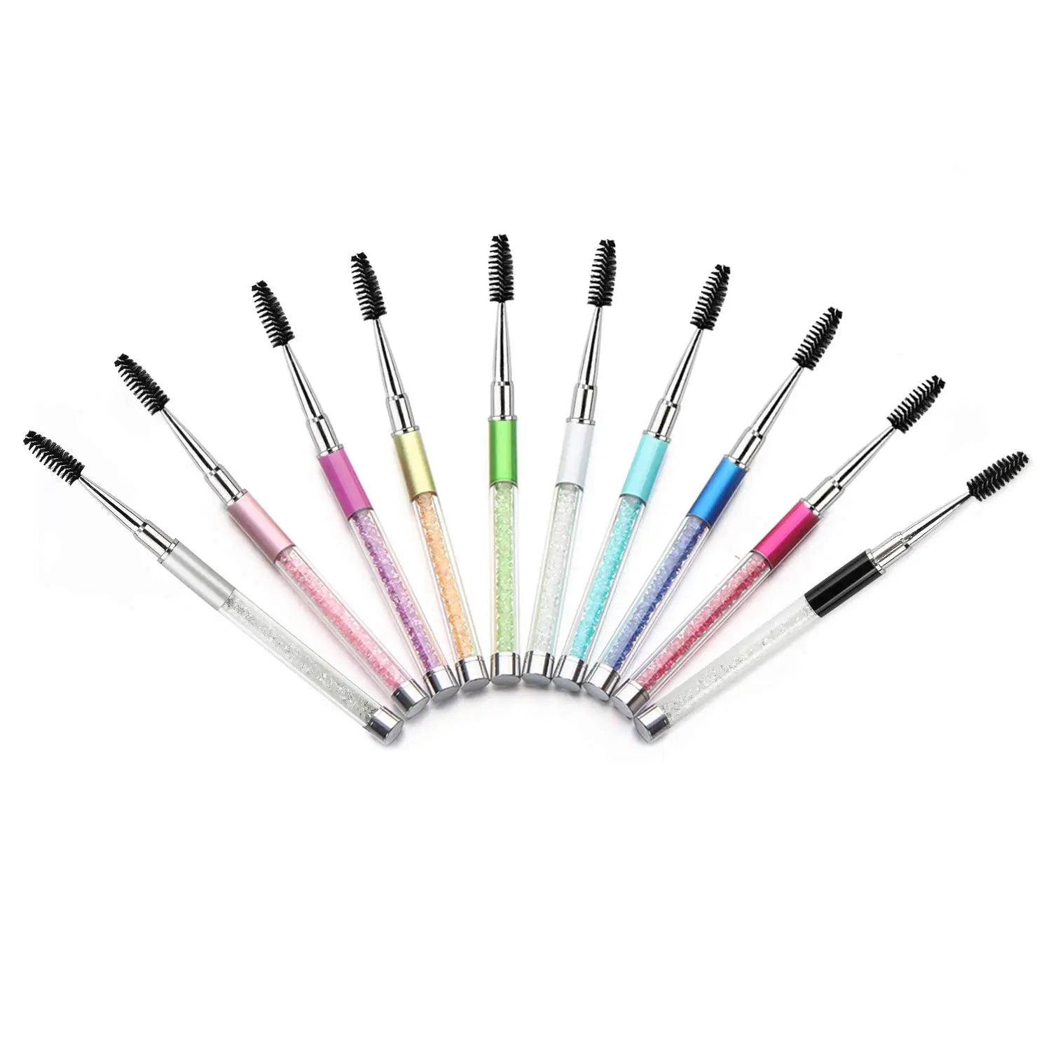 Custom Logo Diamond 10 Colors Popular Colorful Lid Rhinestone Handle Eyelash Extension Makeup Mascara Wand Crystal Eyelash Brush