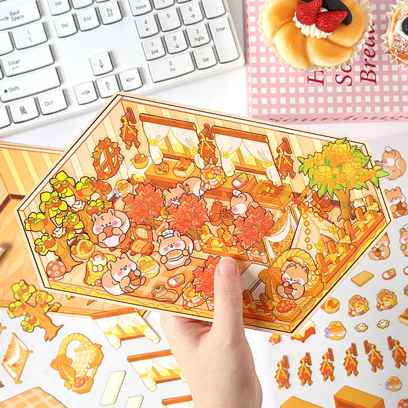 3 Per Pack of Dream Four Seasons Cartoon Stickers 3d Landscaping Children Miniature Scene Three-dimensional Stickers