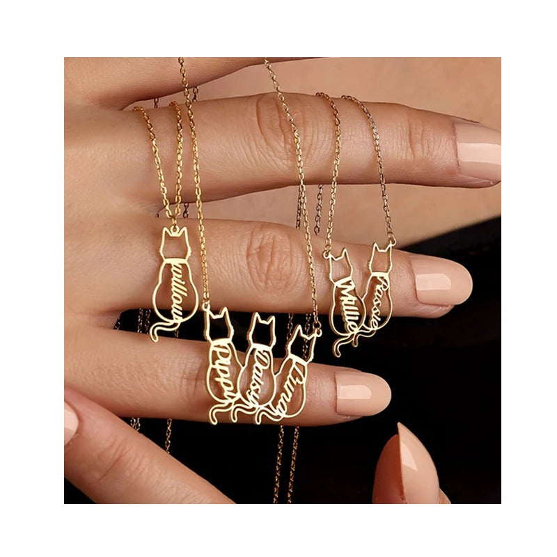 Custom Name Necklace Hollow Gold Cute Pendant Cat Fashion Jewelry Necklaces for Women