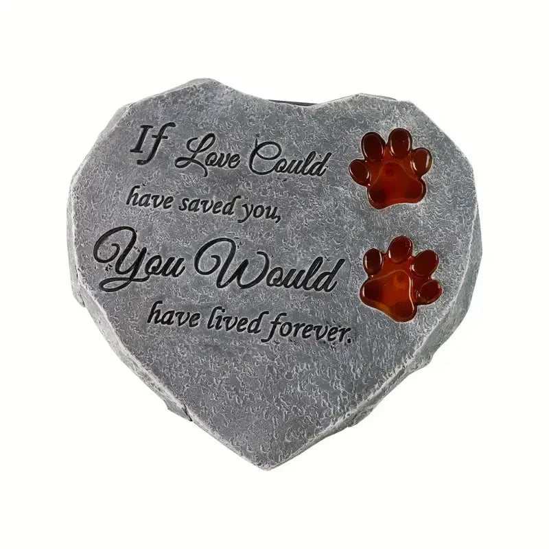 Resin Heart-shaped Pet Memorial Stone Hand-painted Engraved Quote & Paw Print Design Garden Decorative Outdoor Keepsake