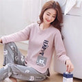 Wholesale Drop Shipping Women's Soft Cotton Sleepwear Pajama Set Long Sleeve Neck Elastic Waist Closure 2-Piece Summer Suit