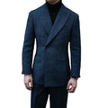 Dark Blue Business Men Suits Blazer 2Pcs Wedding Coats Tweed Woolen Tuxedo Wedding Party Groom Suits Costume Homme
