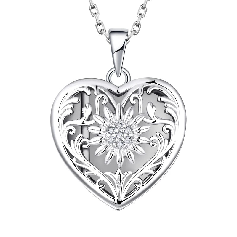 Women High Quality Pendant Fine Jewelry Zirconia Sun Flower Sterling 925 Silver Photo Pictures Heart Locket Pendant