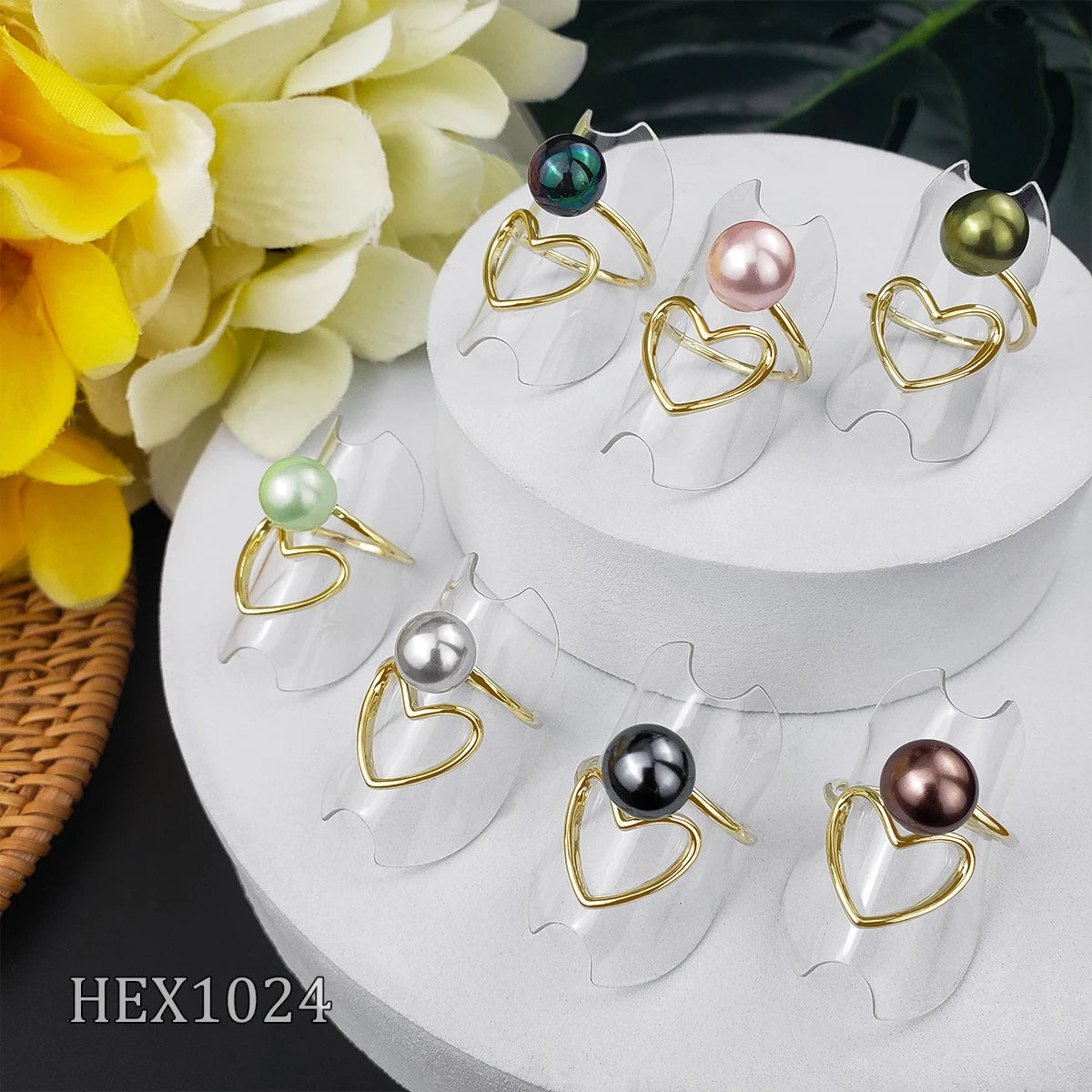 Hawaiian Fashion Jewelry Lady Heart Type Adjustable Pearl Ring