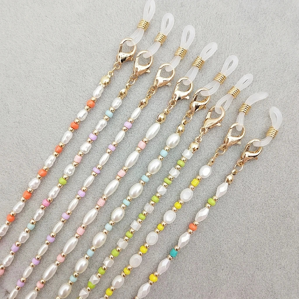 UNOC 2023 Colorful Beads Sunglasses Chain Fashionable Rubber Loops Eyeglasses Neck Cord with Pearl Accessories for Eyewear