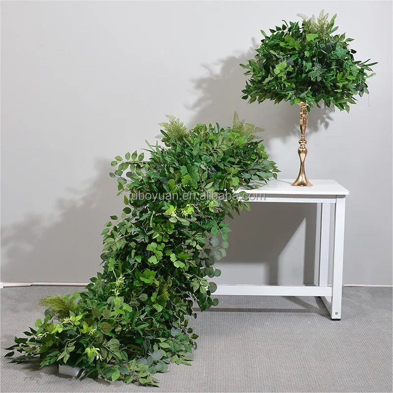 S052 Silk Artificial Gypsophila Wedding Floral Runner with Greenery Customizable Size for Home & Party Decor
