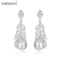 LUOTEEMI Wedding Fashion Jewelry Zircon Bridal Earing Woman Drop Elegant Trendy Cz Feather Earrings