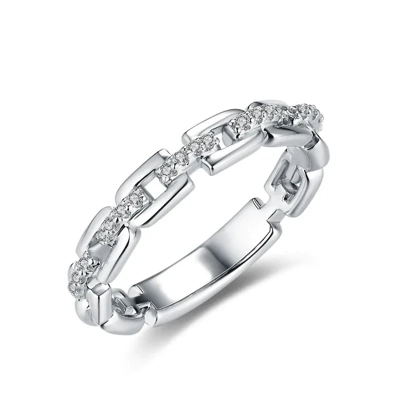 CAOSHI Luxury Chain Shape Sparkling Cubic Zirconia Silver/Gold/Rose Gold Plated Rings for Women Fashion Jewelry Wedding CZ Rings