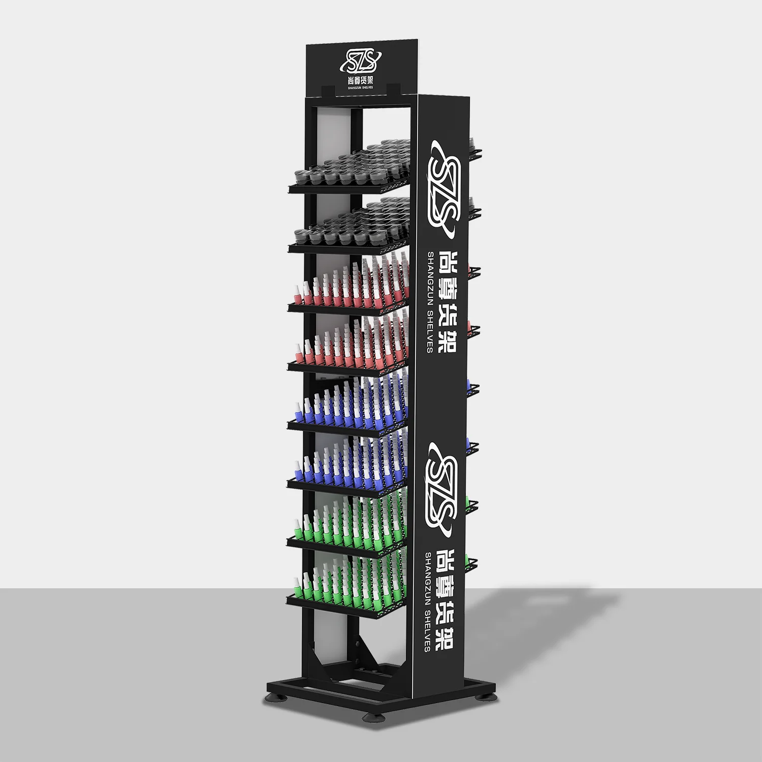 Retail Store Shelf Vertical Cosmetics Shelf Grid Display Shelf 8th Floor Nail Polish Shelf Metal Nail Polish Display Shelf