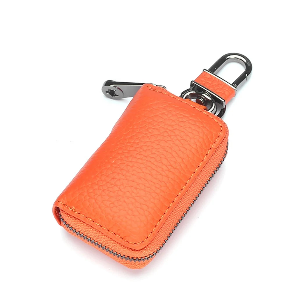 Hot Selling Men's Small Car Key Holder case Mini Size Genuine Leather Zipper Car Key Pouch Real Leather KeyChain Key case Wallet