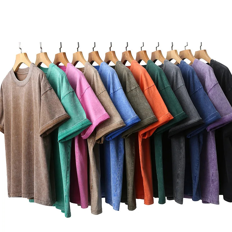 Custom Vintage Acid Washed T-Shirt 100% Cotton Oversized Streetwear Heavyweight 270Gsm Printed Pattern for Men