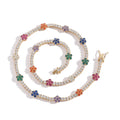 Stocks Mixed Color Cz Brass 1 Row Flower Tennis Chain Woman Necklace