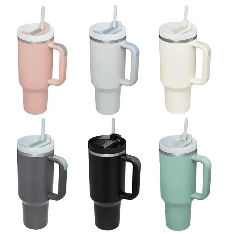 2023 Custom Vacuum Insulated Stainless Steel 40 Oz Tumbler Cup With Handle and Straw Travel 40oz
