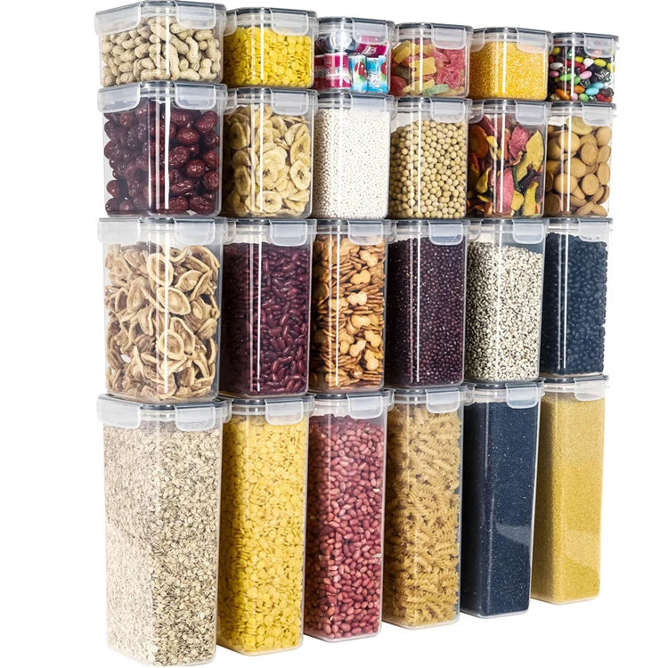 Topsale 24pcs Transparent PP Plastic Airtight Food Storage Containers Set for Kitchen and Pantry Organization