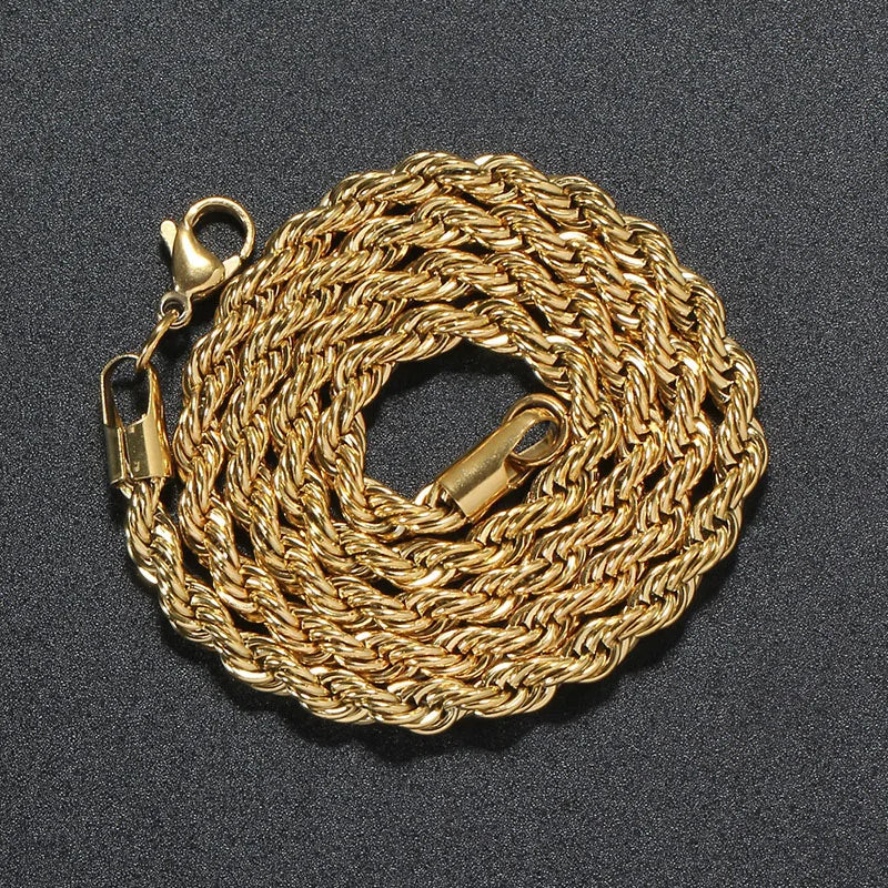 European Hiphop 5mm Stainless Steel Chain Necklace Creative Twisted Rope Stainless Steel Chain Necklace for Men