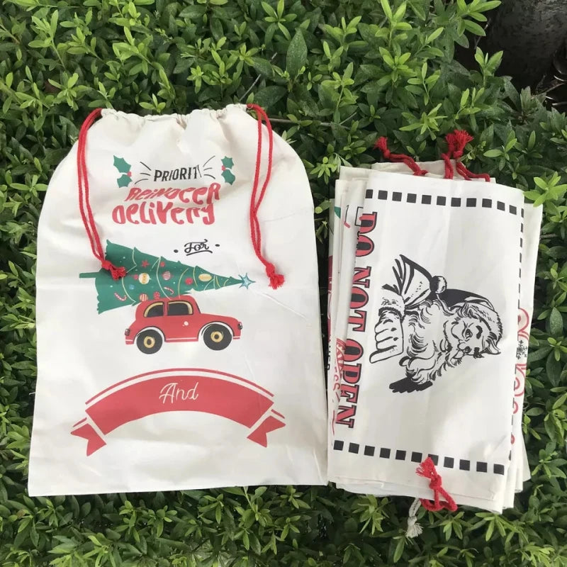 47*70cm Cotton Geometric Pattern Christmas Santa Sacks with Rope Handle Customizable Decoration Gift Bags