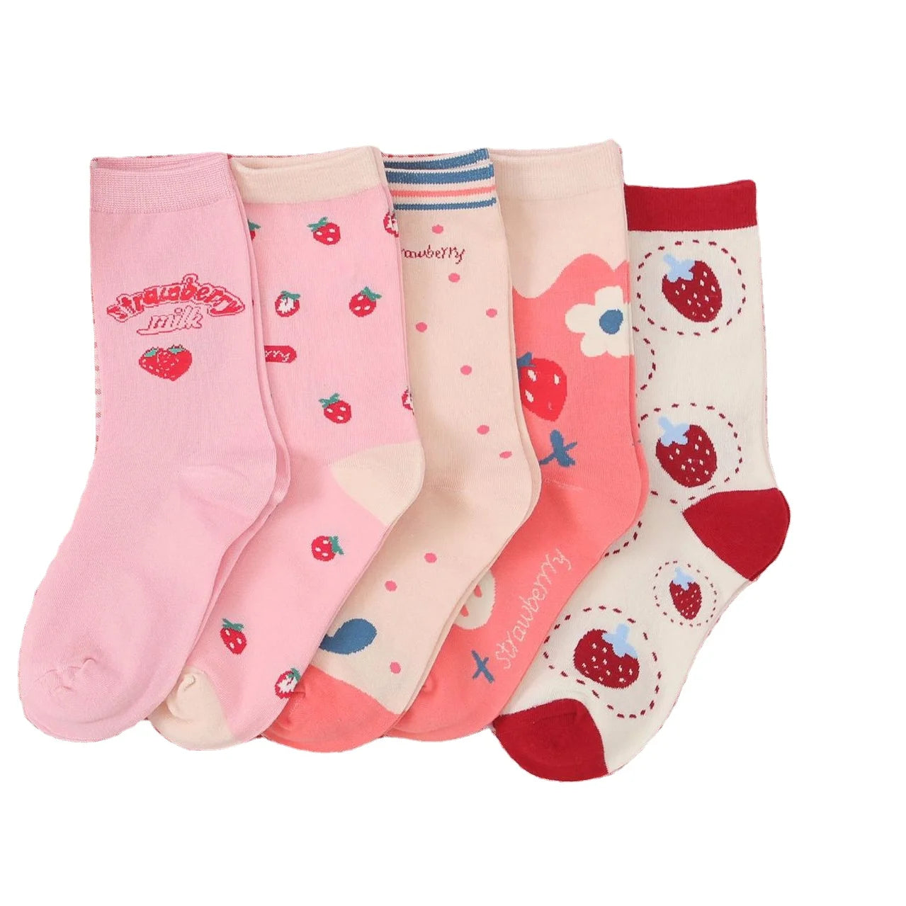 Newest Design Top Quality  Custom Desgin Colorful Milk Strawberry  for Fashion Women Crew Funny Socks