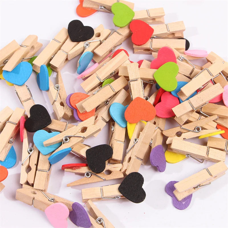 24pack Multi-color Rectangle Bamboo Wooden Eco-friendly Clothes Clips for Household Storage Organization Living Room Tools