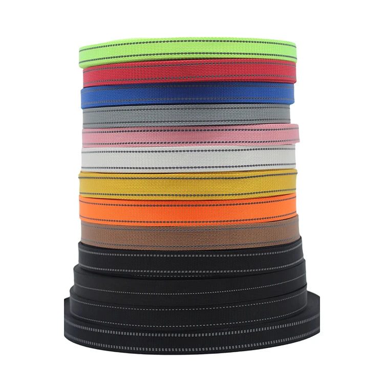 100% Polyester Outdoor Sports Reflective Dog Leash Light Ribbon Garment Processing Accessories Pet Collar Belt Ribbon Direct