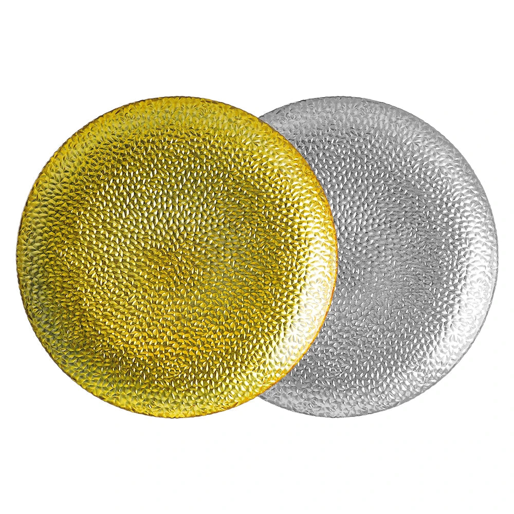 Vintage Style 13 Inch Eco-Friendly Glass Serving Plates Round Classic Hammered Glitter Design Embossed Chargers