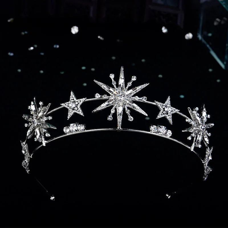 Wholesale Korean Bridal Crown in Stock Gold and Silver Plated Rhinestone Star Birthday Party Wedding Tiara