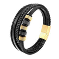 New Design Trendy Punk Black Braid Stainless Steel Genuine Leather Charm Bracelets for Men Cool Gift Jewelry