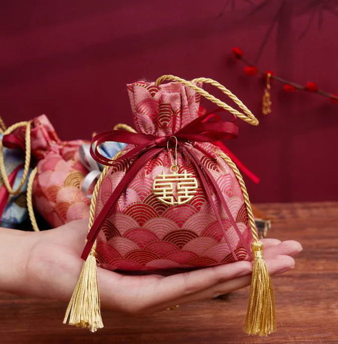 Handmade Custom Jewelry Silk Drawstring Pouch Gift Bags Chinese Brocade Jewelry Pouch
